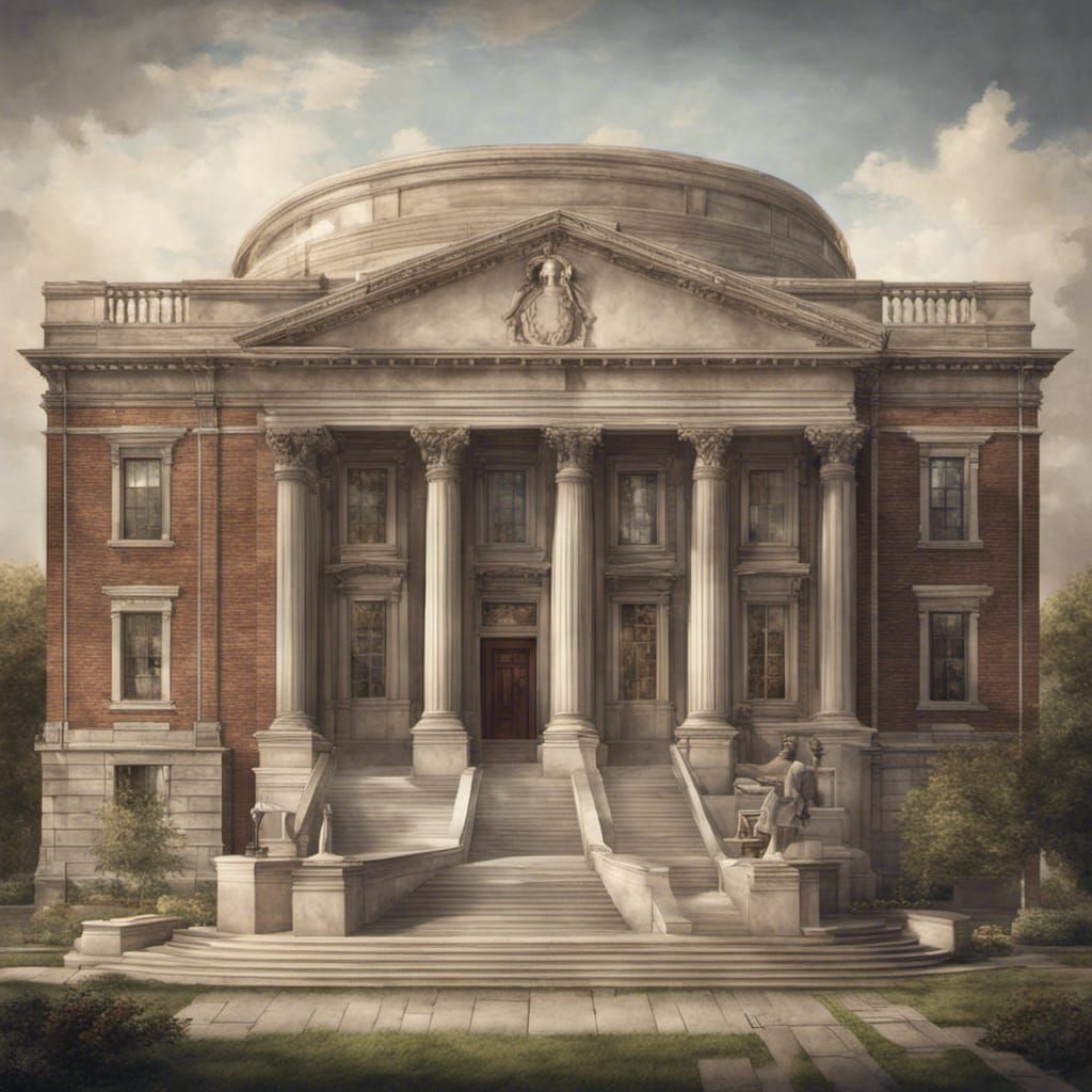 Classical American Library Exterior, Detailed Rendering