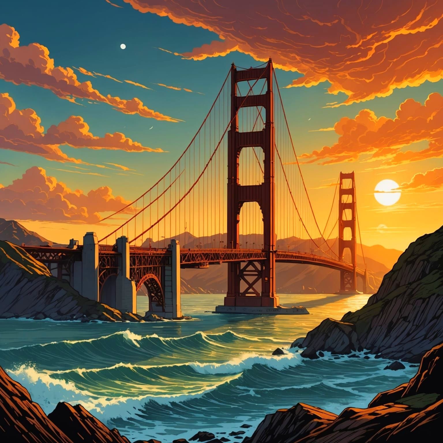 Golden Gate Bridge in Comic Book Style