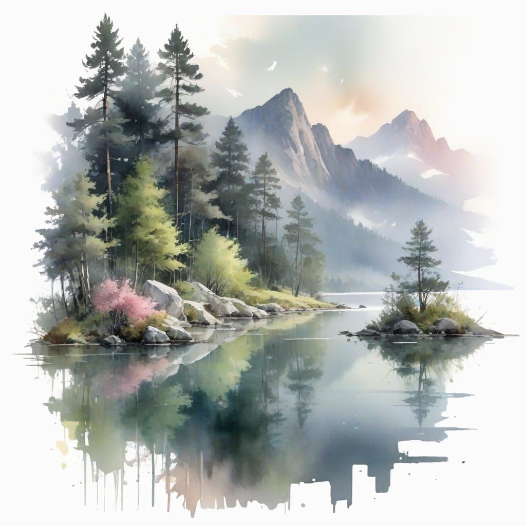 Ethereal Dawn on Serene Mountain Lake