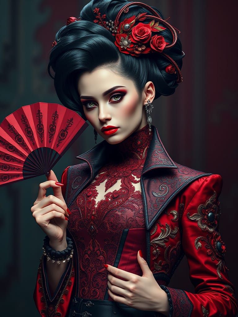 woman in black and red