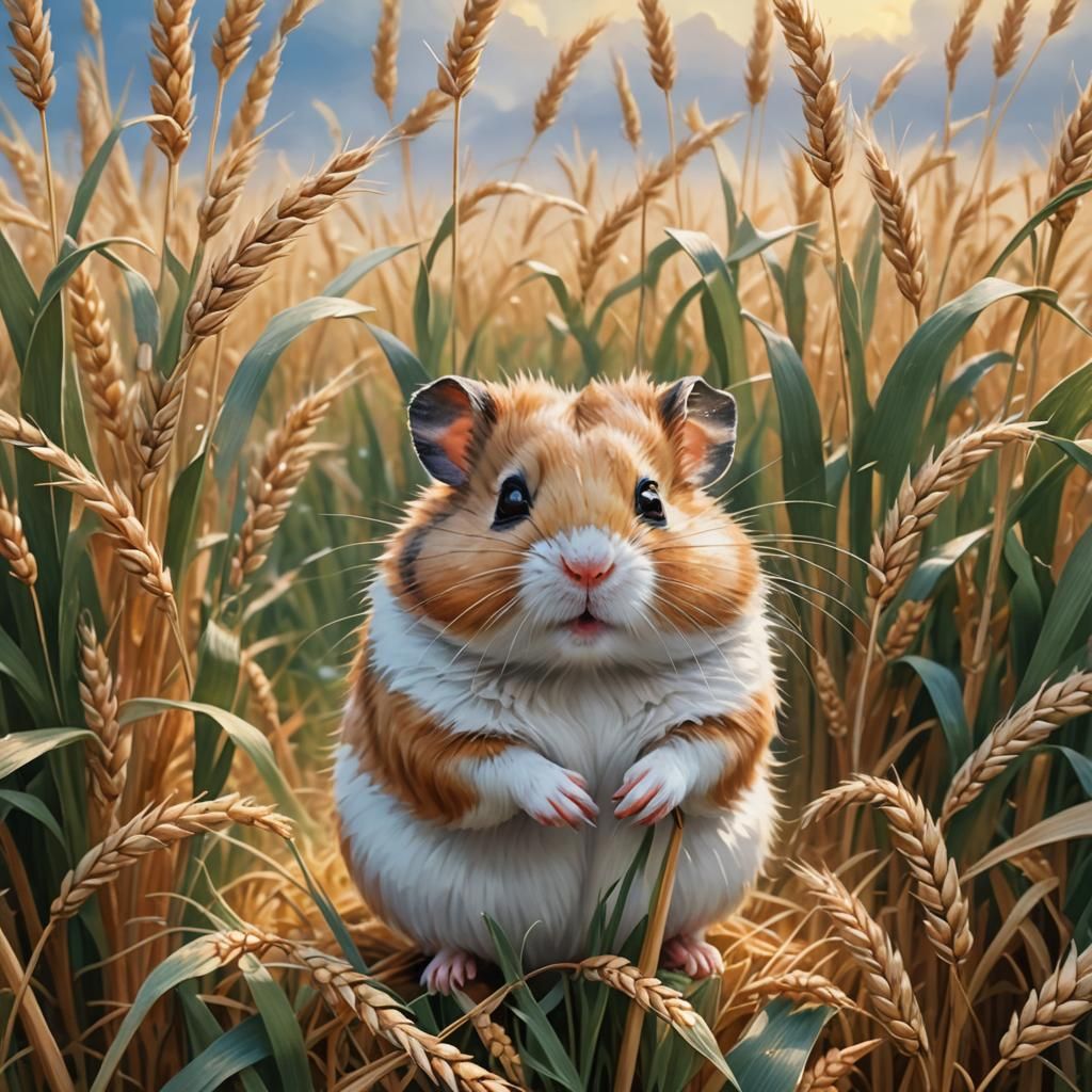 Hamster in Wheat Field: Realistic Summer Scenery