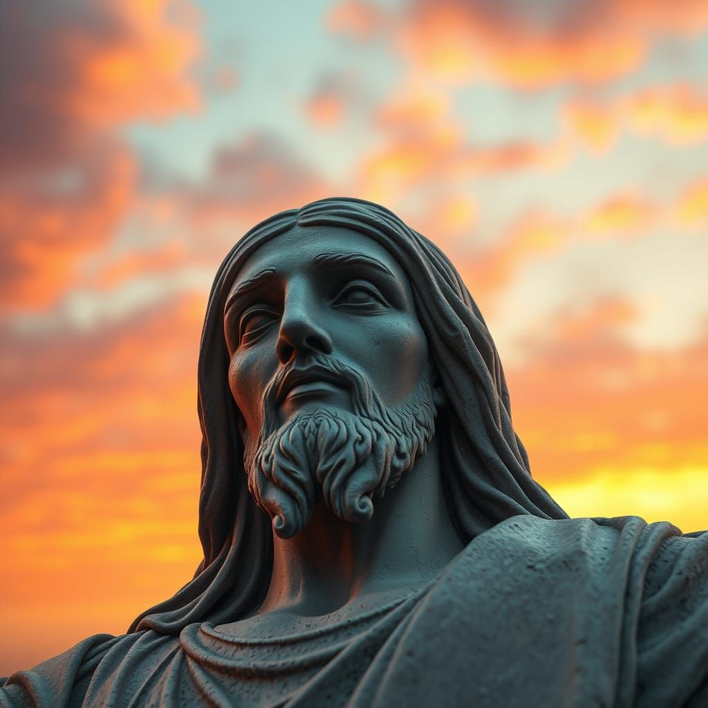 Hyperrealistic Christ the Redeemer Statue at Sunset