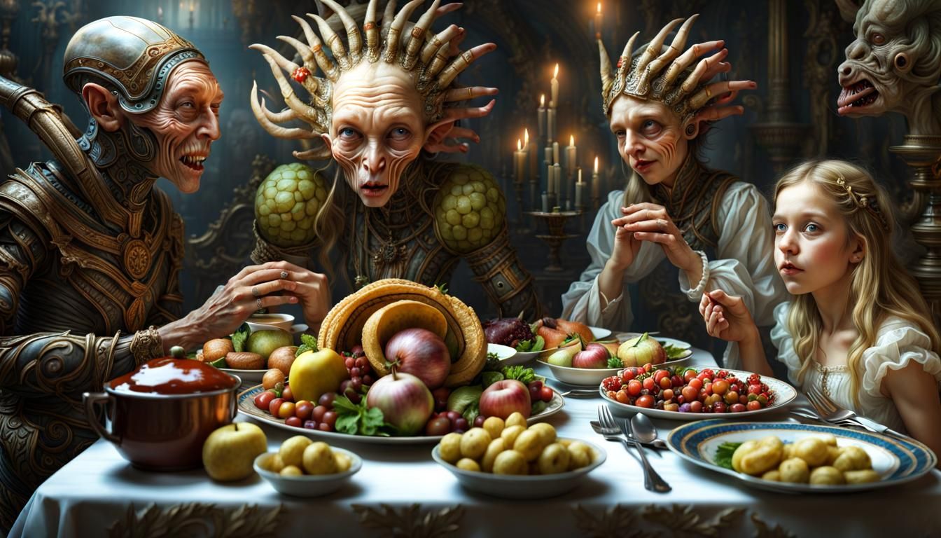 Dreamlike Alien Feast in Magical Realism Style