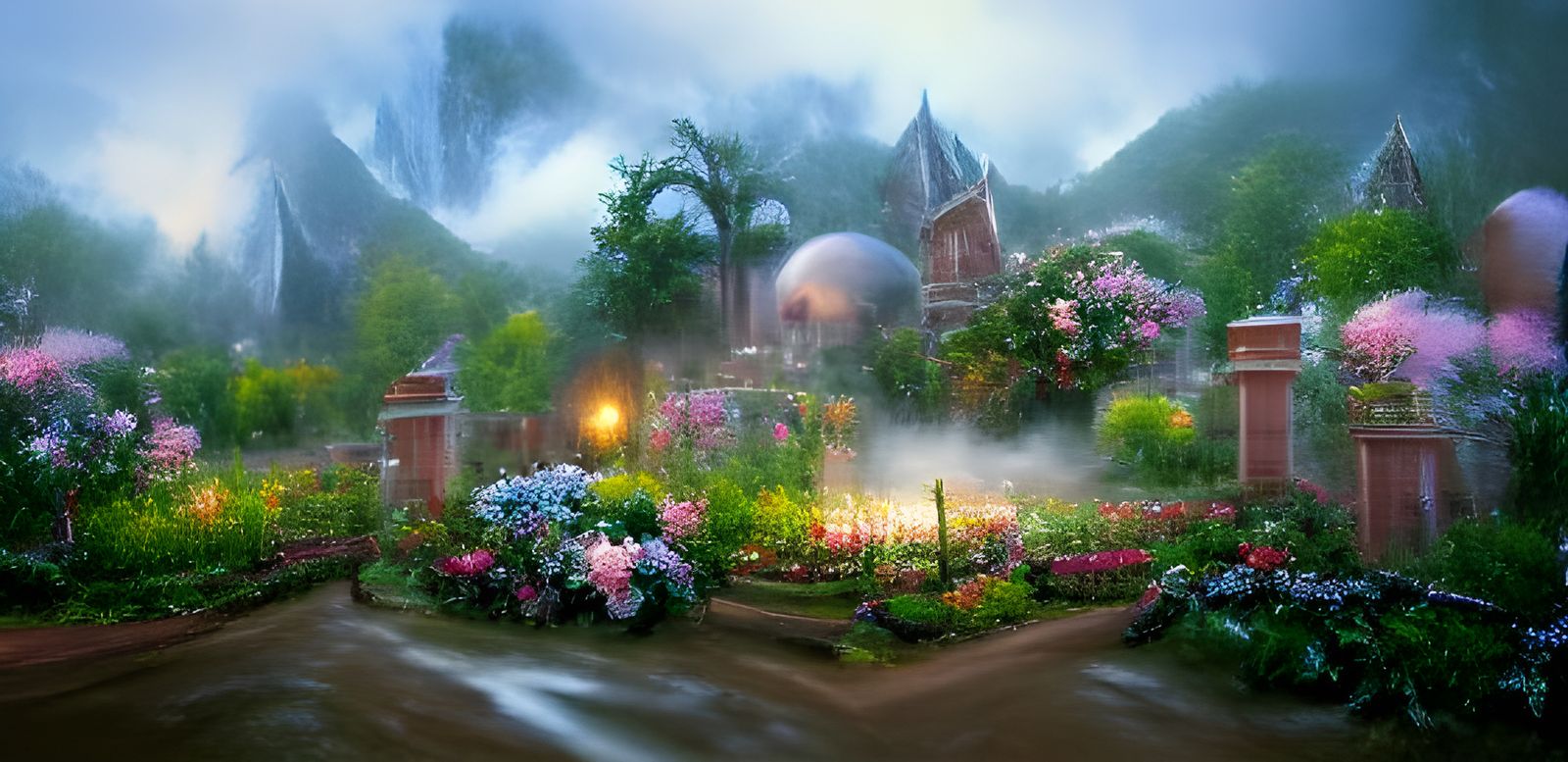 Ethereal Secret Flower Garden in Cinematic Style
