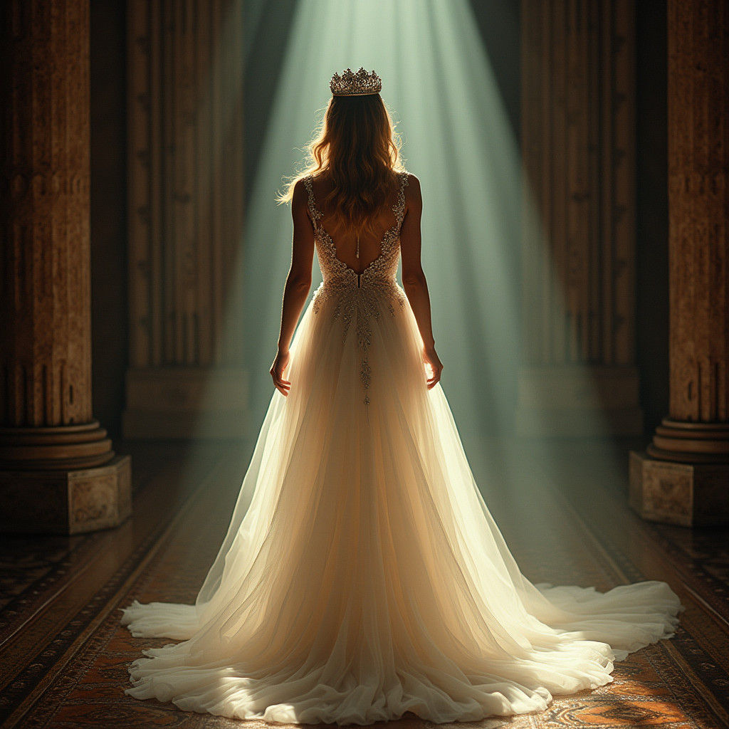 Redhead Princess in Gown with Diamond Crown