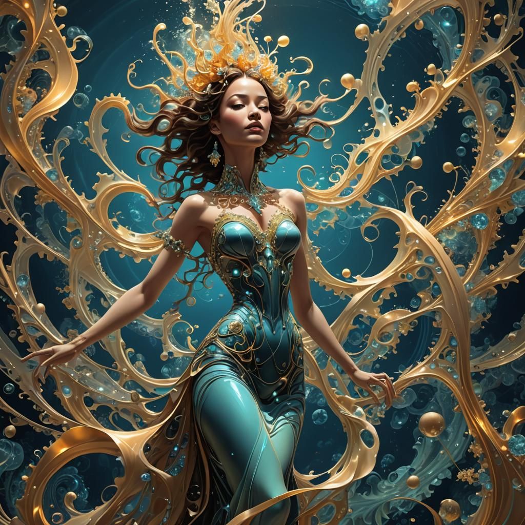 Surreal Bioluminescent Lady of the Underwater Tempest