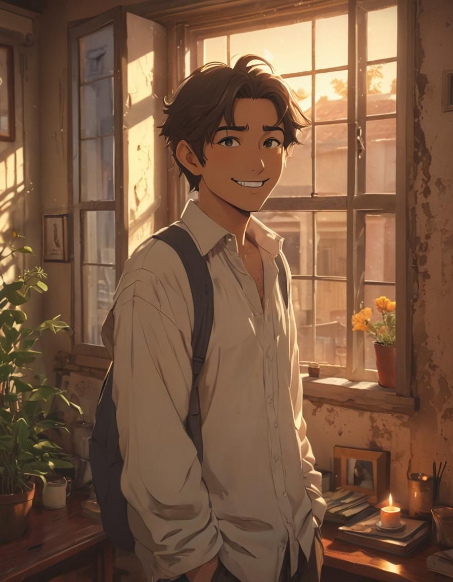 Anime Key Visual: Young Boy's Hopeful Gaze