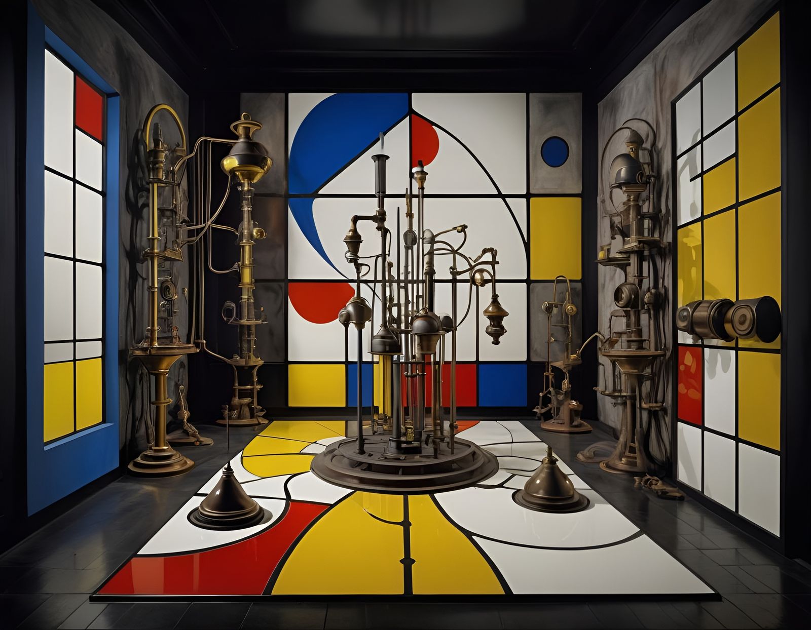 Surreal Chemical Landscape Inspired by Dali and Mondrian