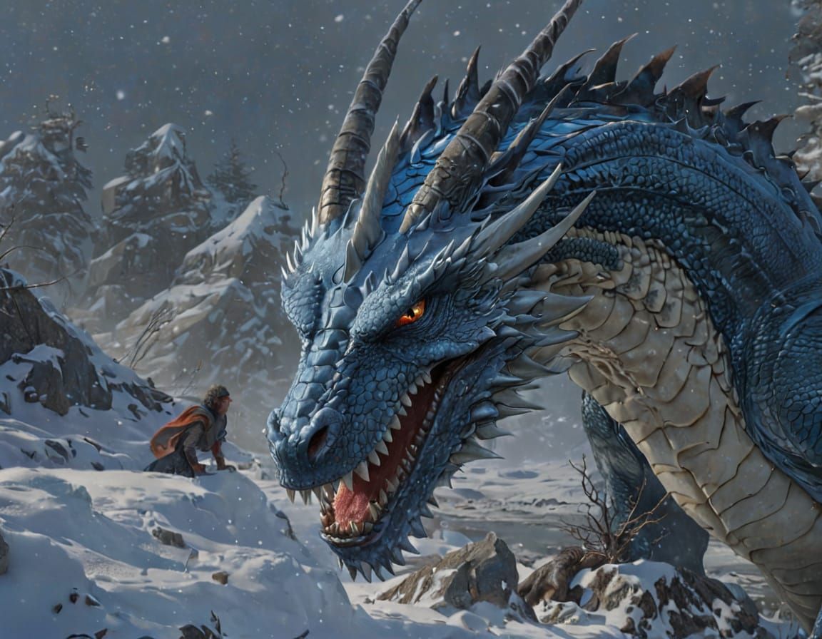 Epic Bioluminescent Dragon in Snowy Landscape