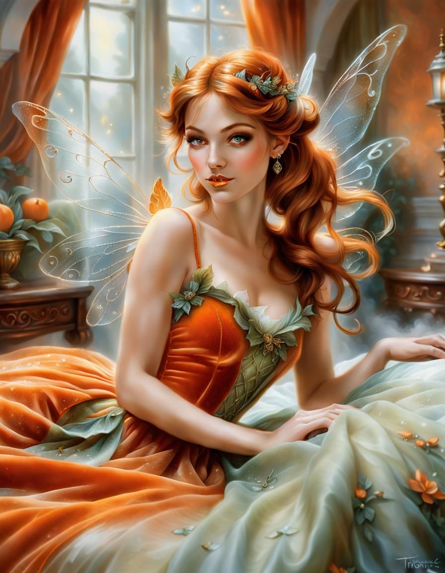 Ethereal Fairy in Orange Dress Fantasy Portrait