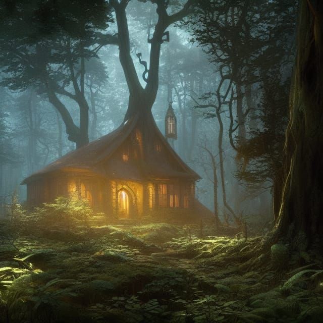 Elven Forest Home in Hyperdetailed Splash Art