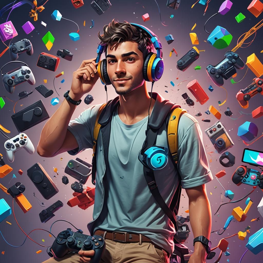 Playful Gamer Character in Colorful 3D Render