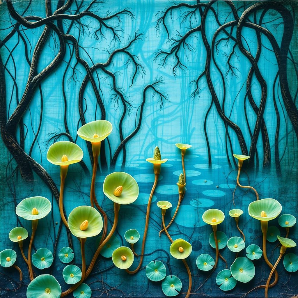 Cyan Fractal Swamp with Venus Flytraps Collage