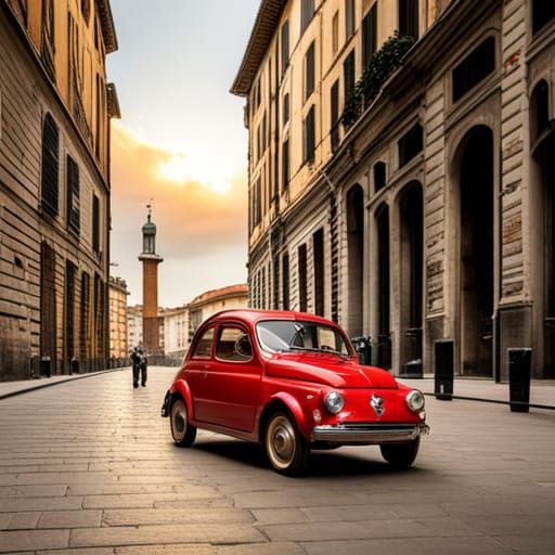 Fiat 500 Topolino Drives Through Piazza Navona