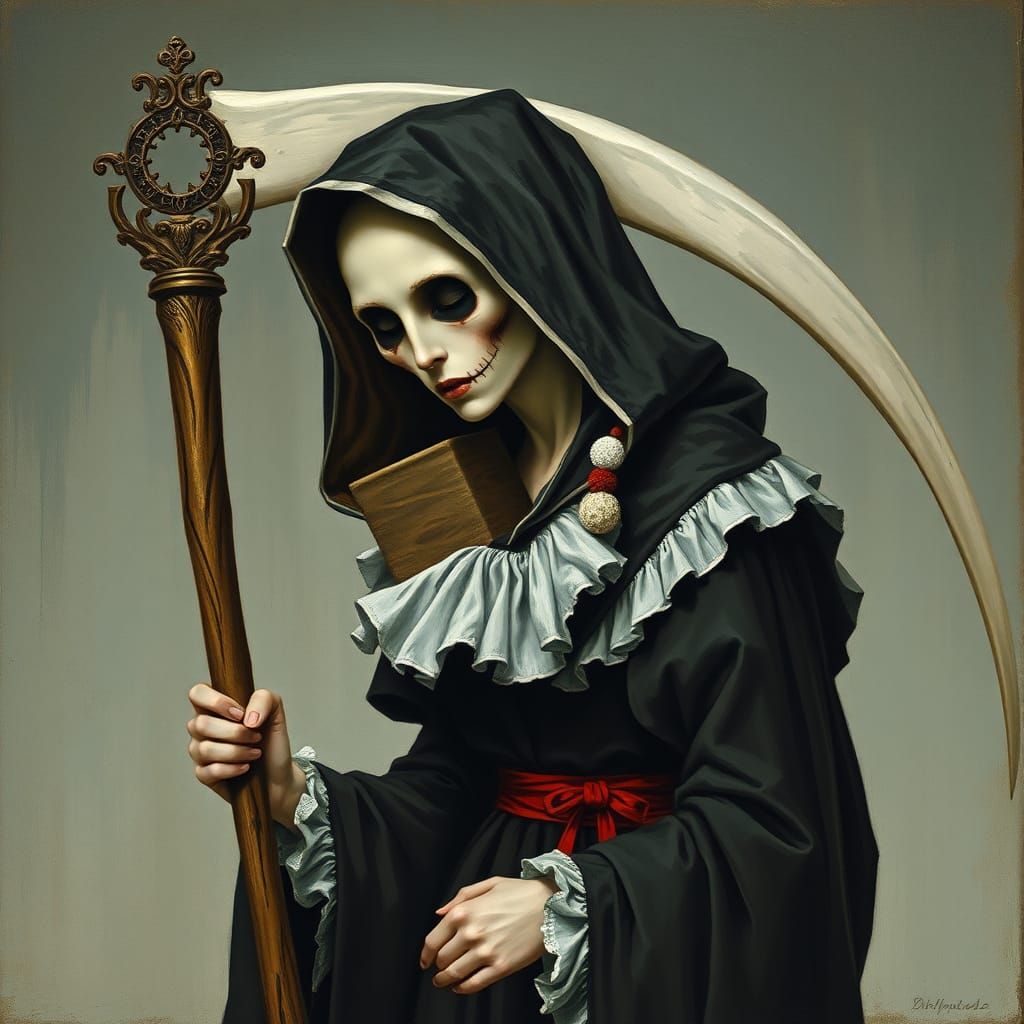 Christmas Girl as Grim Reaper, Portrait Art