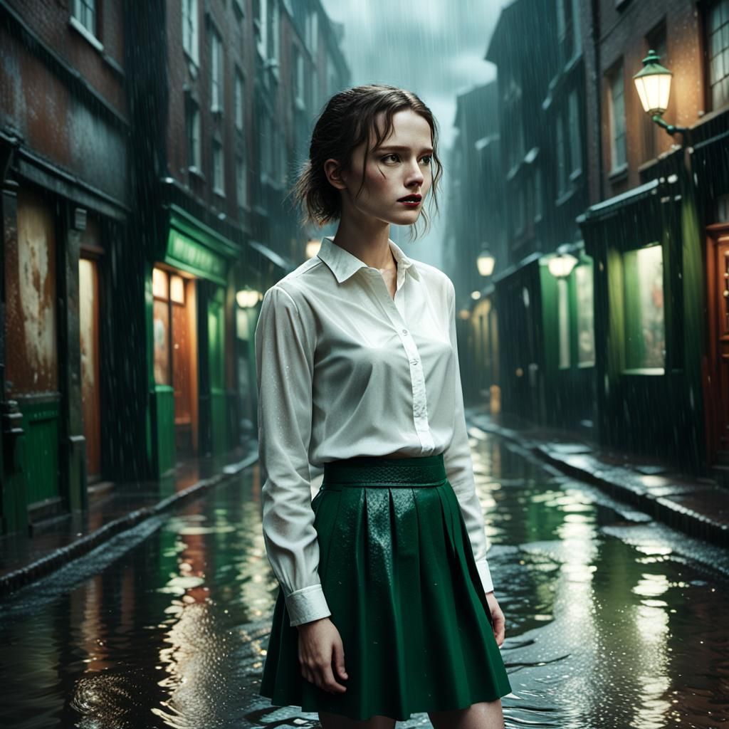 Irish Woman in Rainy Alley: Matte Painting