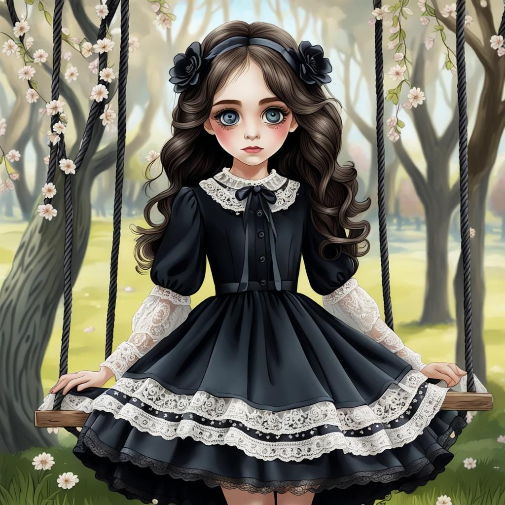 Victorian Lady on a Swing in Springtime