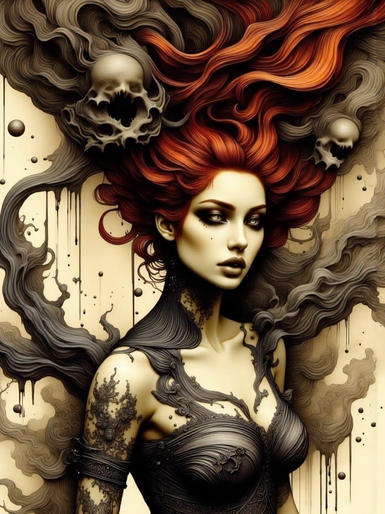 Gothic Portrait of a Sad Woman in Coldwave Style