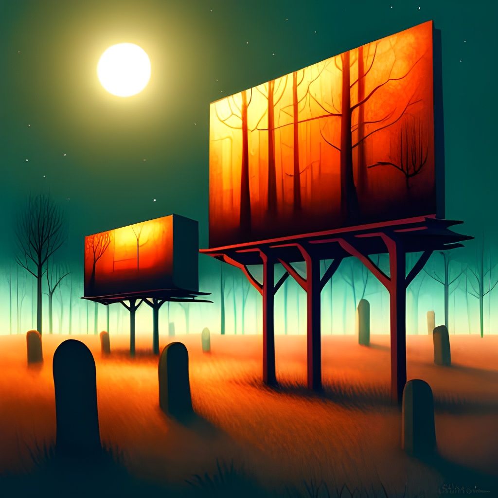 Surreal Forest Billboard in Dystopian Graveyard Style