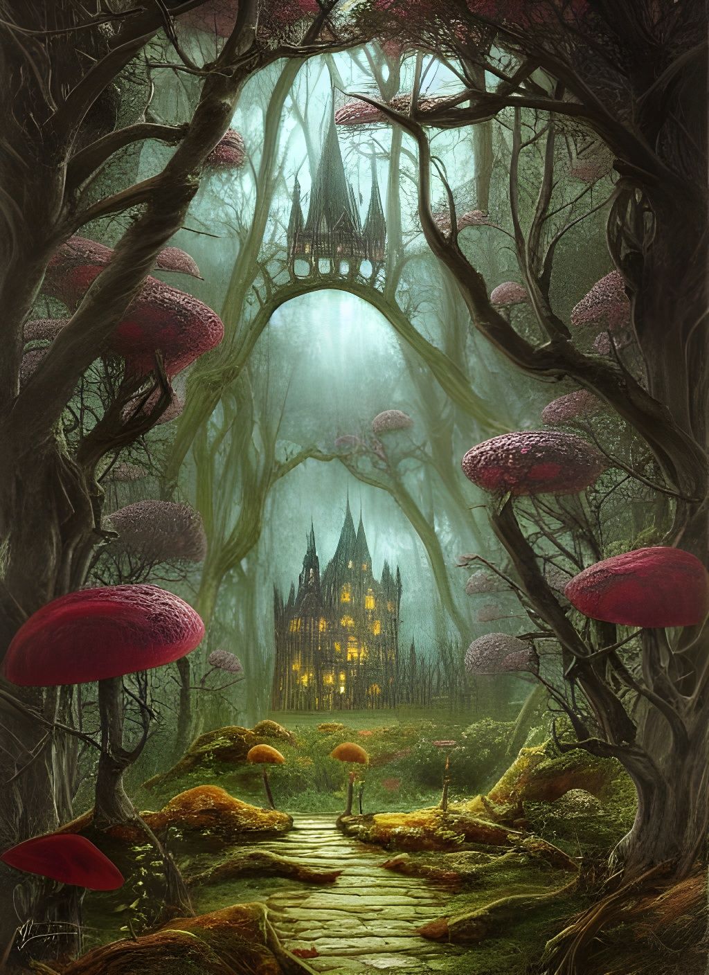 Gothic Mushroom Fairy Castle in Blossom Forest