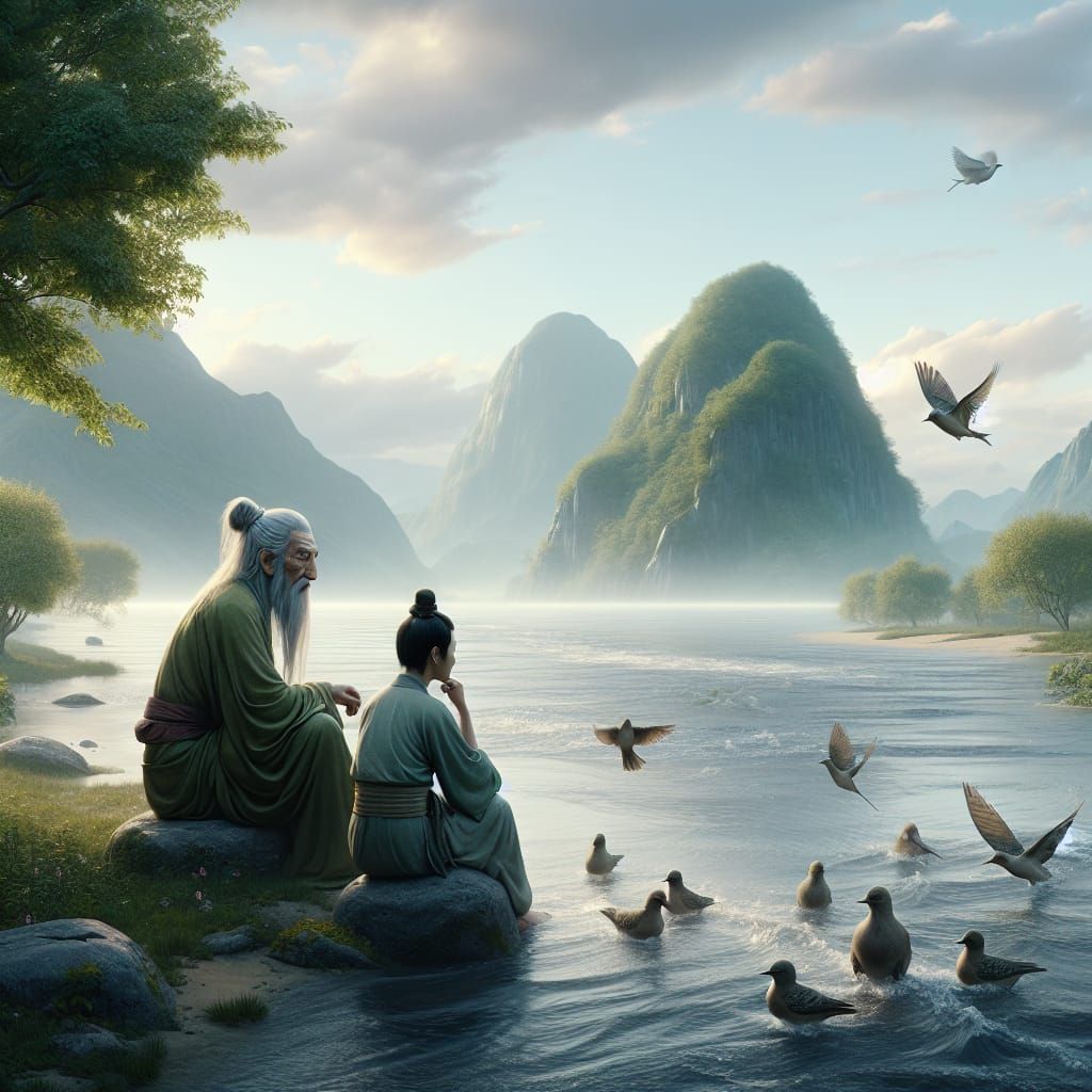 Hyper-Realistic Scene of Sage by River