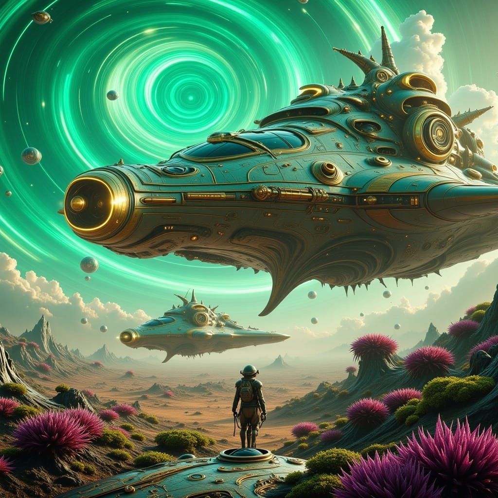 Retro Sci-Fi Explorer on Alien Planet