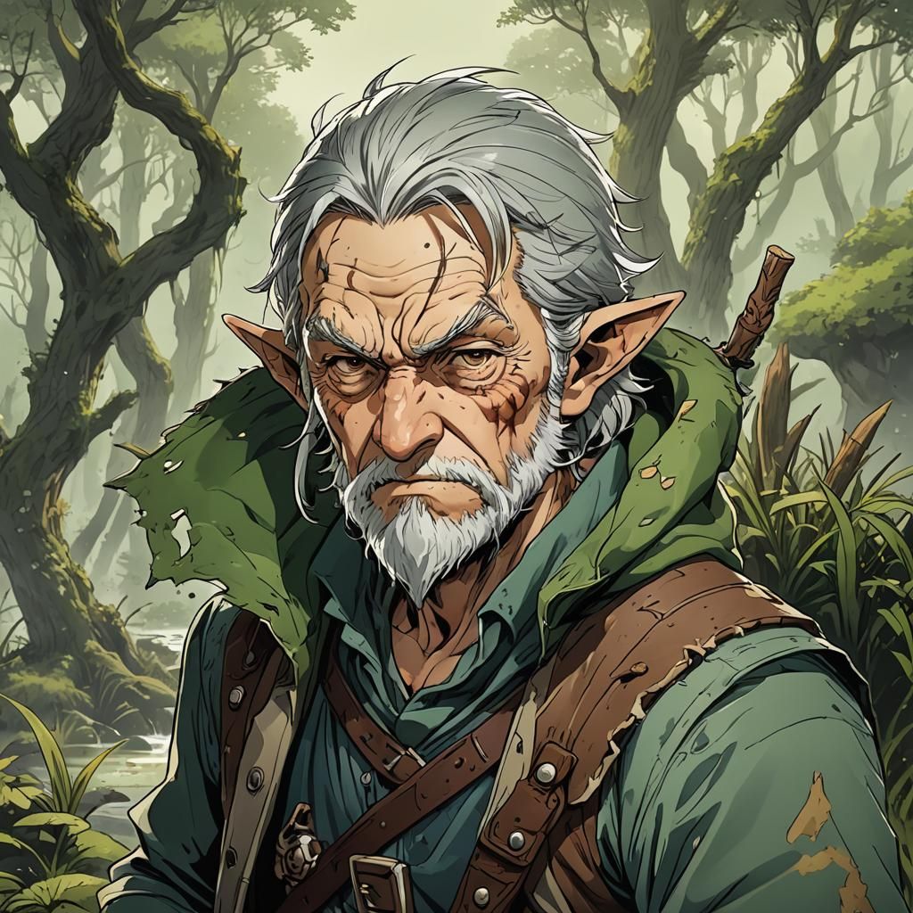 Halfling Rogue in Swamp, Anime Style Portrait