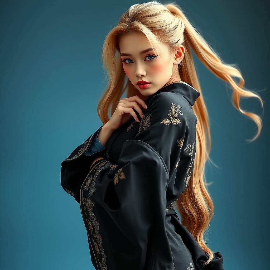 Stunning Woman in Kimono: Hyperrealistic Fantasy Art