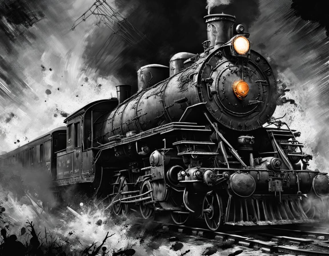 Terrifying Ghosts Haunt a Monochrome Locomotive