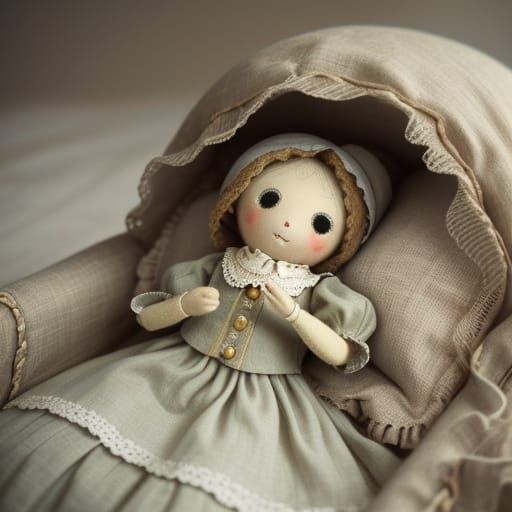 Softly Lit Handmade Doll in Vintage Toy Aesthetic