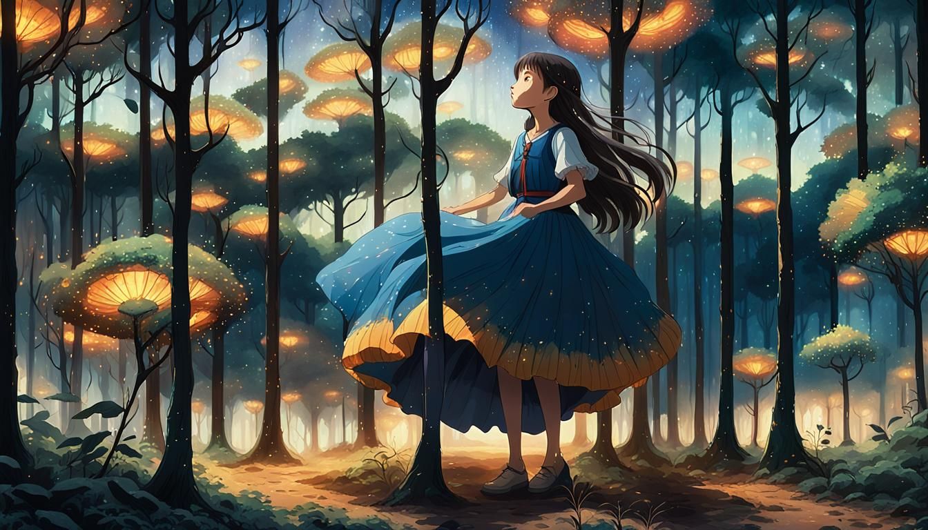 Mystical Forest Woman in Miyazaki Watercolor Style