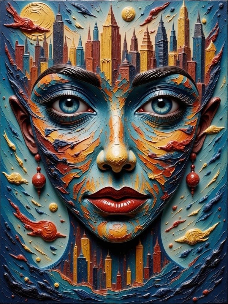 Surreal Fairy Queen Cityscape in Impasto Style