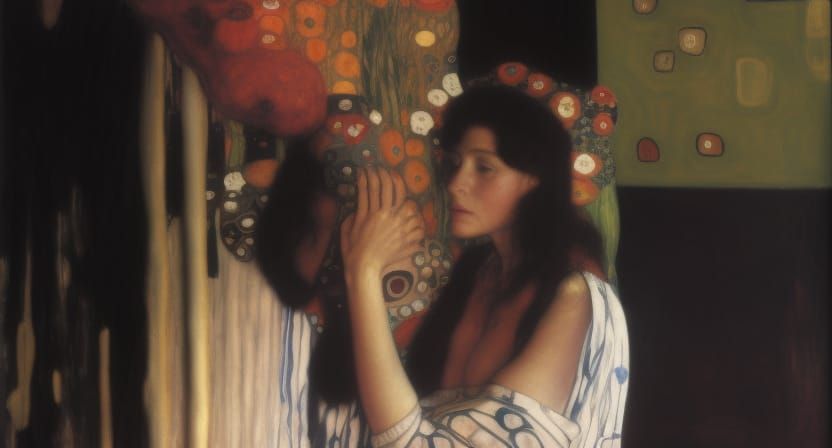 Passioned Kiss in Klimt-Inspired Art Nouveau Style