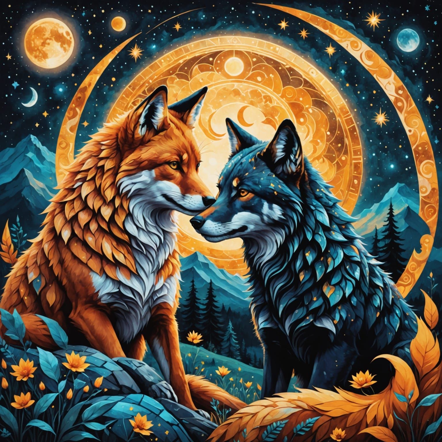 Cosmic Soulmates in Love Under Duality of Sun and Moon