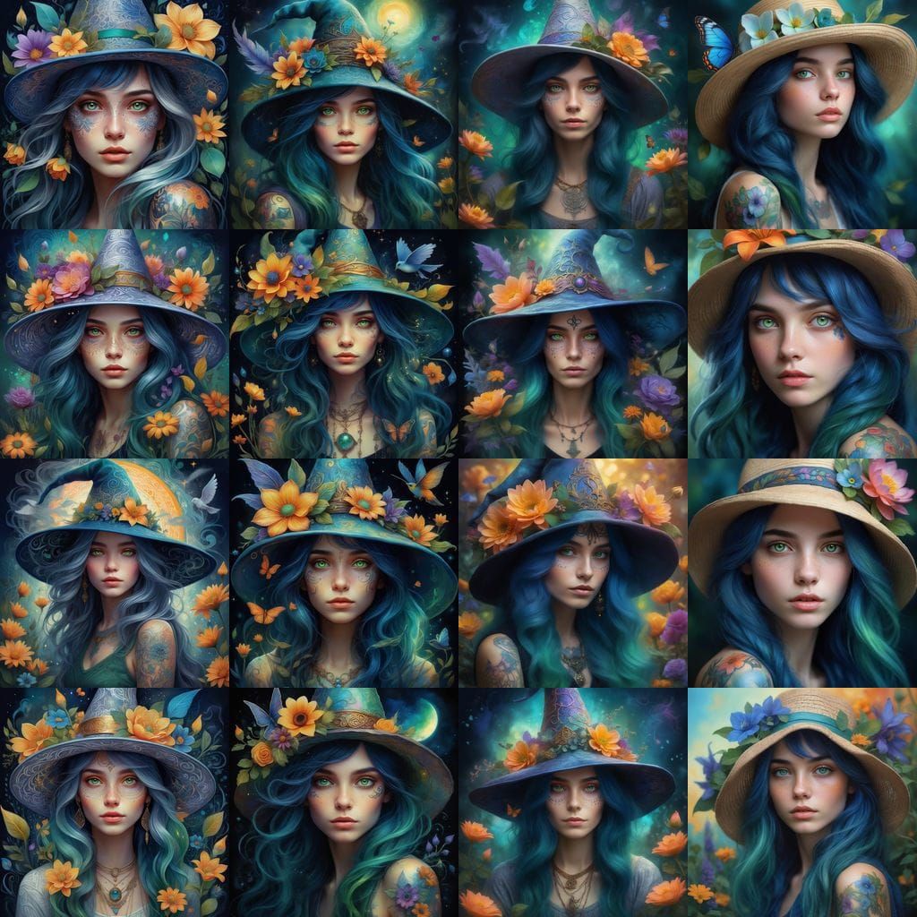 Acrylic chalk highly detailed digital painting is a stunning fantasy portrait of a mystical woman with green-gray eyes, ...