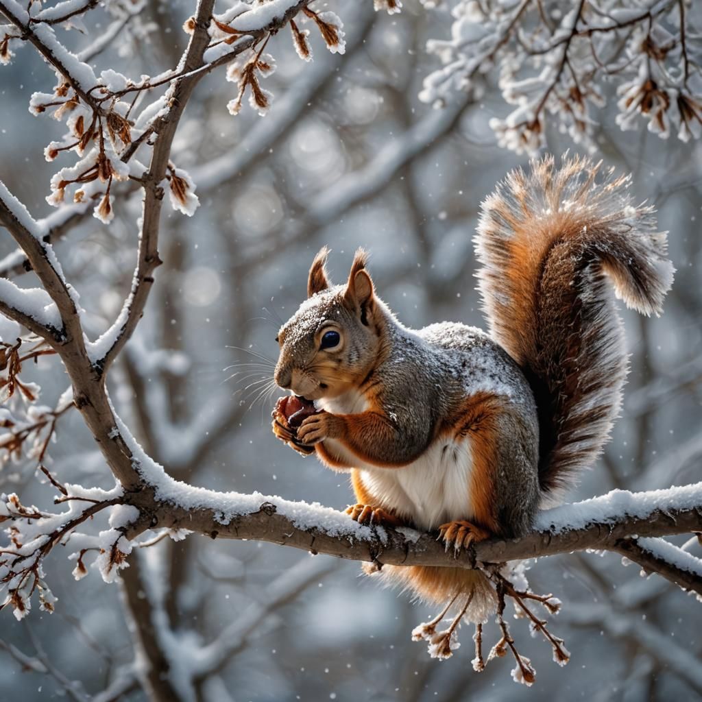 Squirrel in Winter Wonderland: Hyper-Realistic Wildlife Phot...