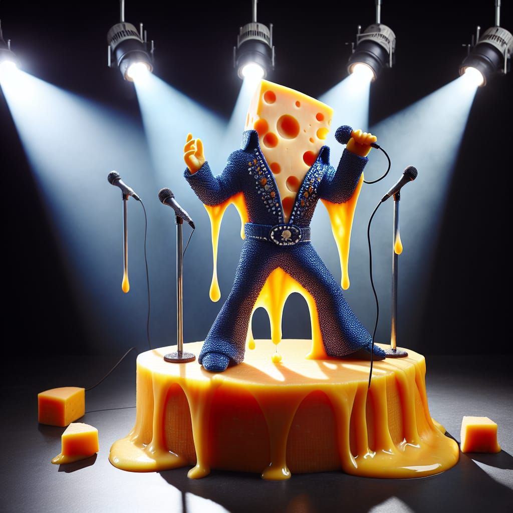 Cheddar Cheese Elvis Impersonator on Stage