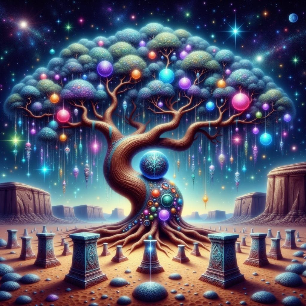 Surrealist Zodiac Landscape with Mystic Aura and Impasto Tex...