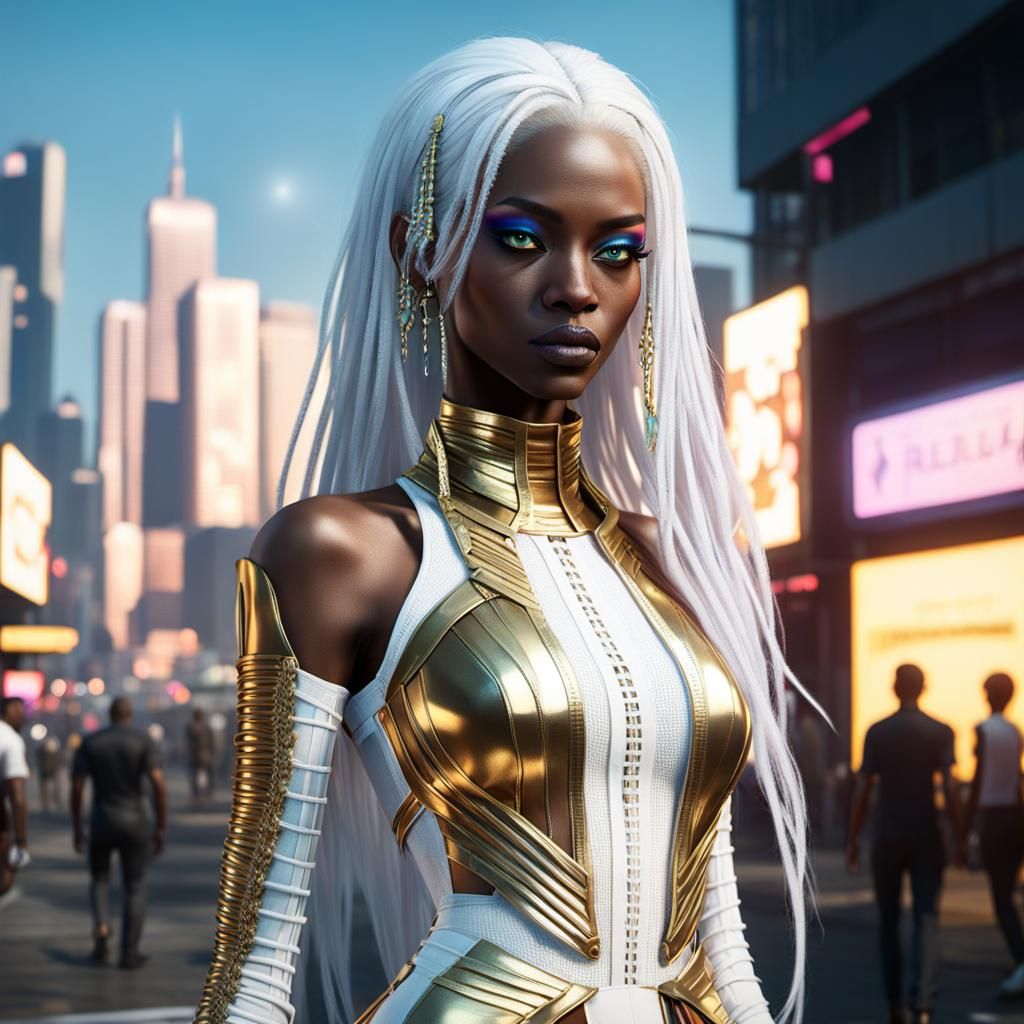 Cyberpunk Girl with Gold Accents and Piercings