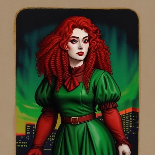 Female Dwarf in Green Dress with Neon Synthwave Style