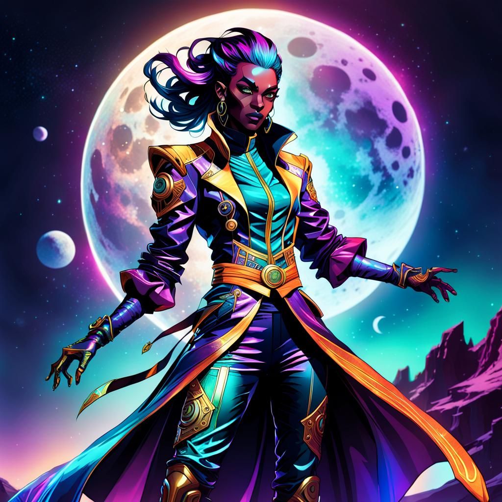 Vibrant Space Pirate Concept Art in Art Nouveau Style