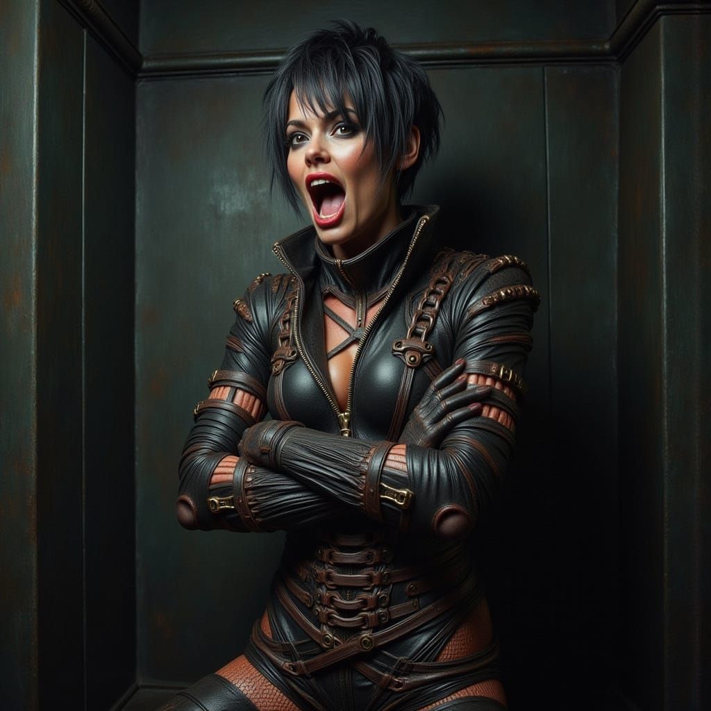 Surrealist Portrait of a Screaming Angelina Jolie in a Strai...
