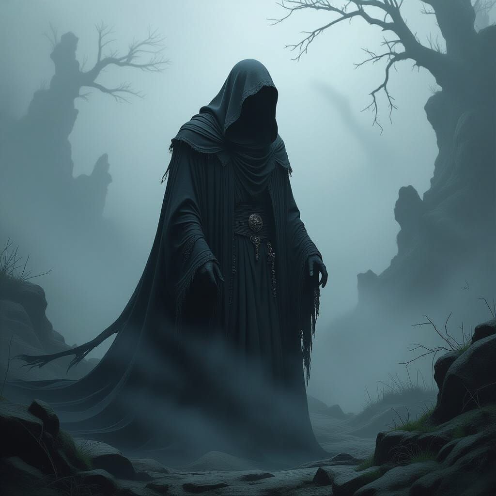 Mystical Figure in Dark Gothic Realm