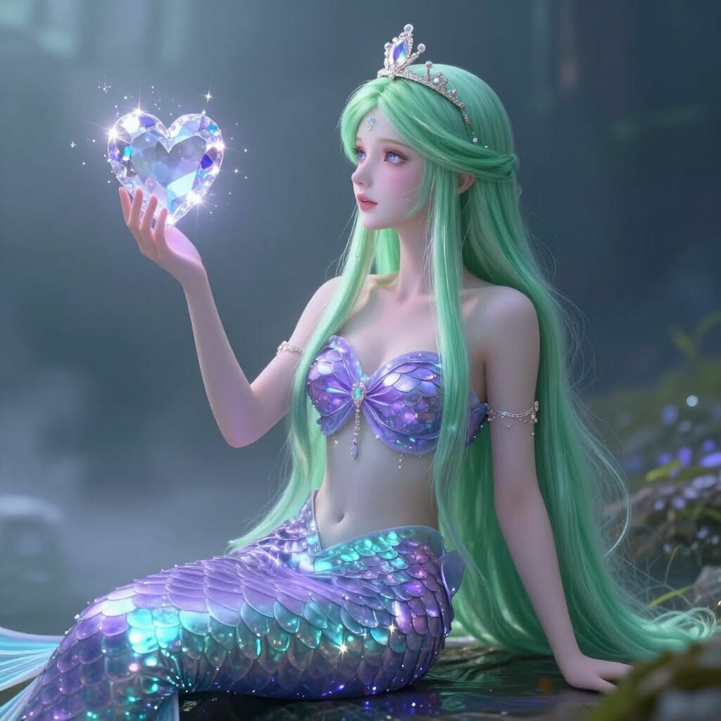 Mermaid with Glowing Scales and Crystal Heart