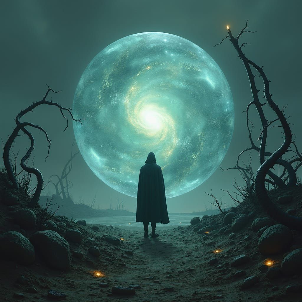 Ethereal Galaxy in Glass Sphere on Alien World