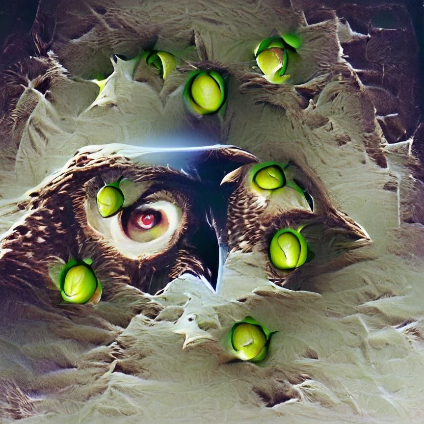 Surreal Owl Nightmare Composition with Limes
