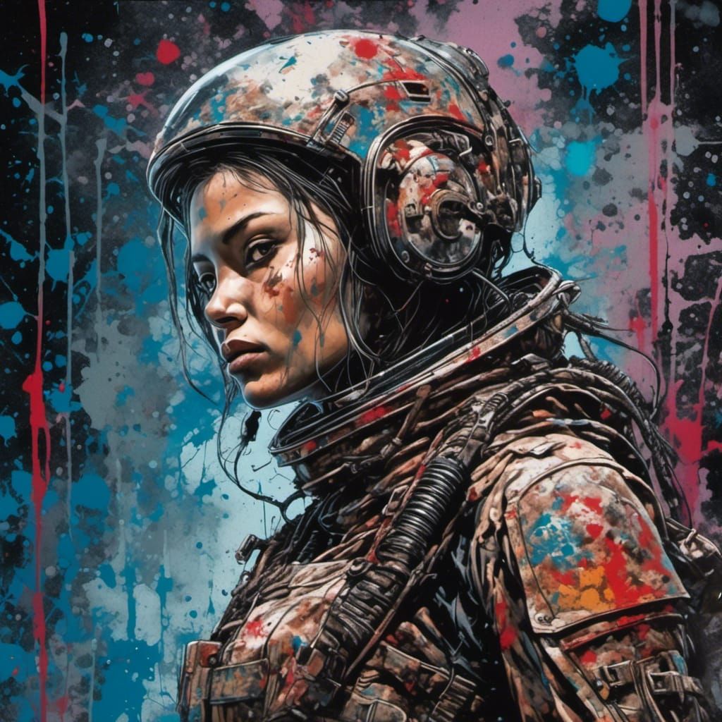 Hyperrealistic Woman Space Warrior in HDR