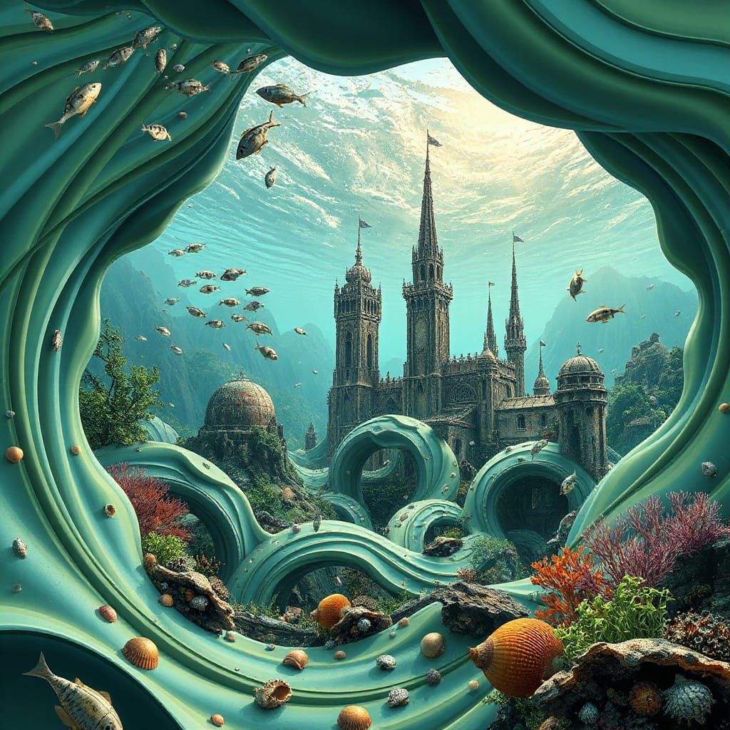 Underwater Alien City, Fractal Ocean Landscape