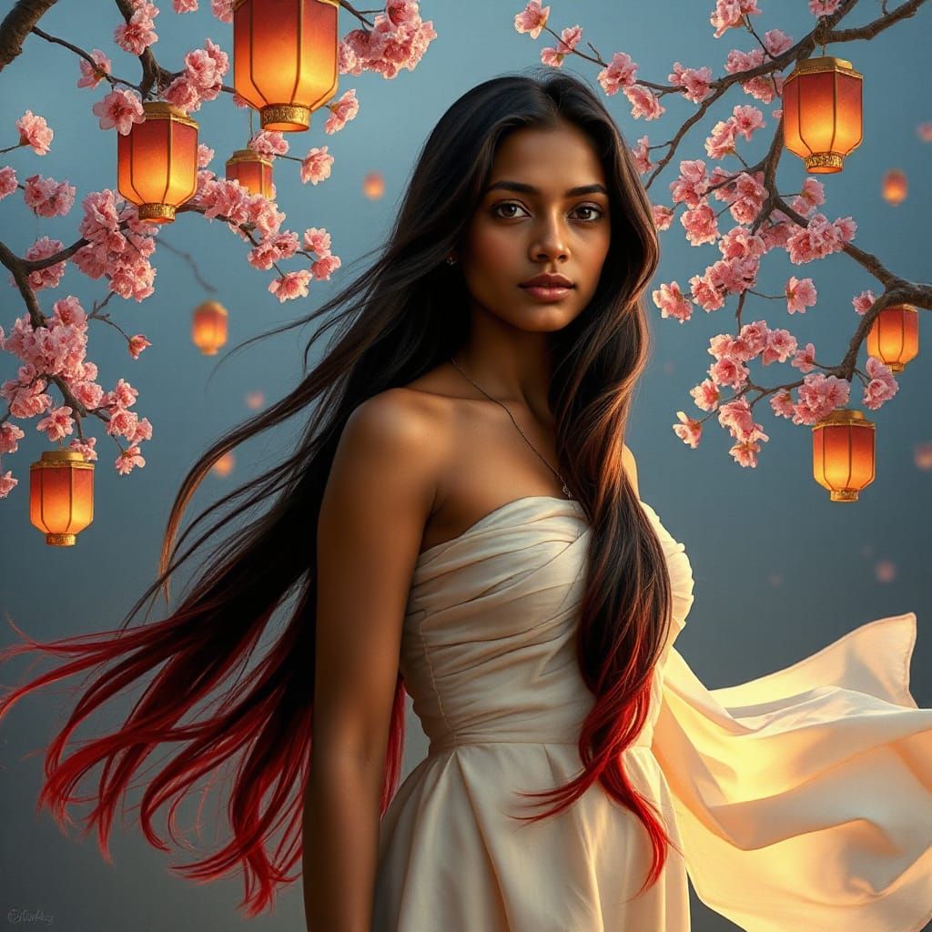 Dreamlike Portrait of Sri Lankan Woman in Art Nouveau Style
