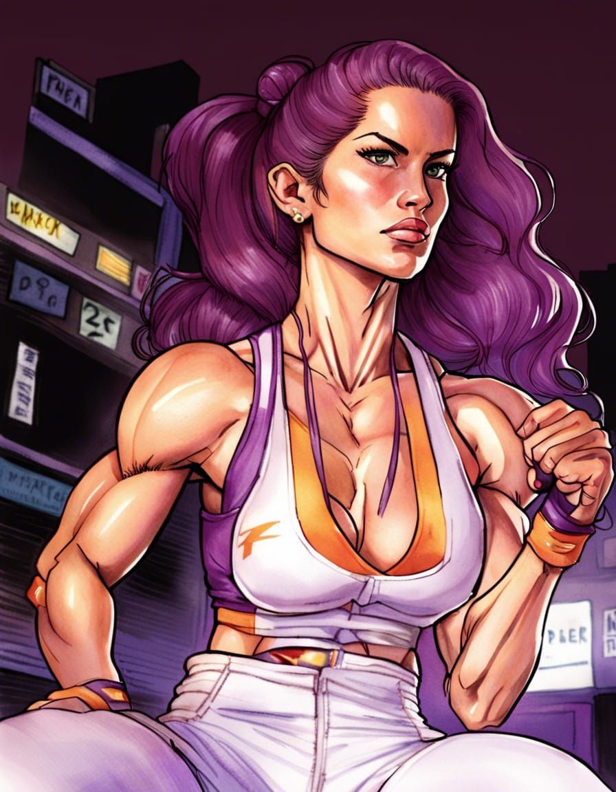 Female Bodybuilder as Streets of Rage Character in Watercolo...